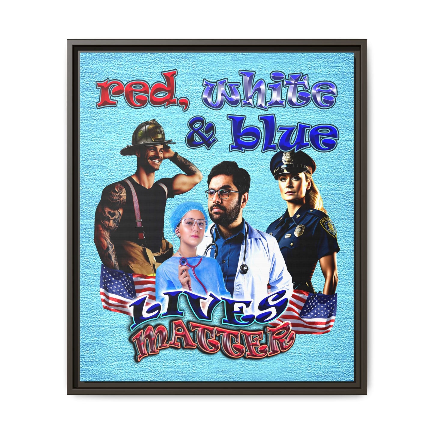 rw&b lives matter - framed canvas art (faded blue)