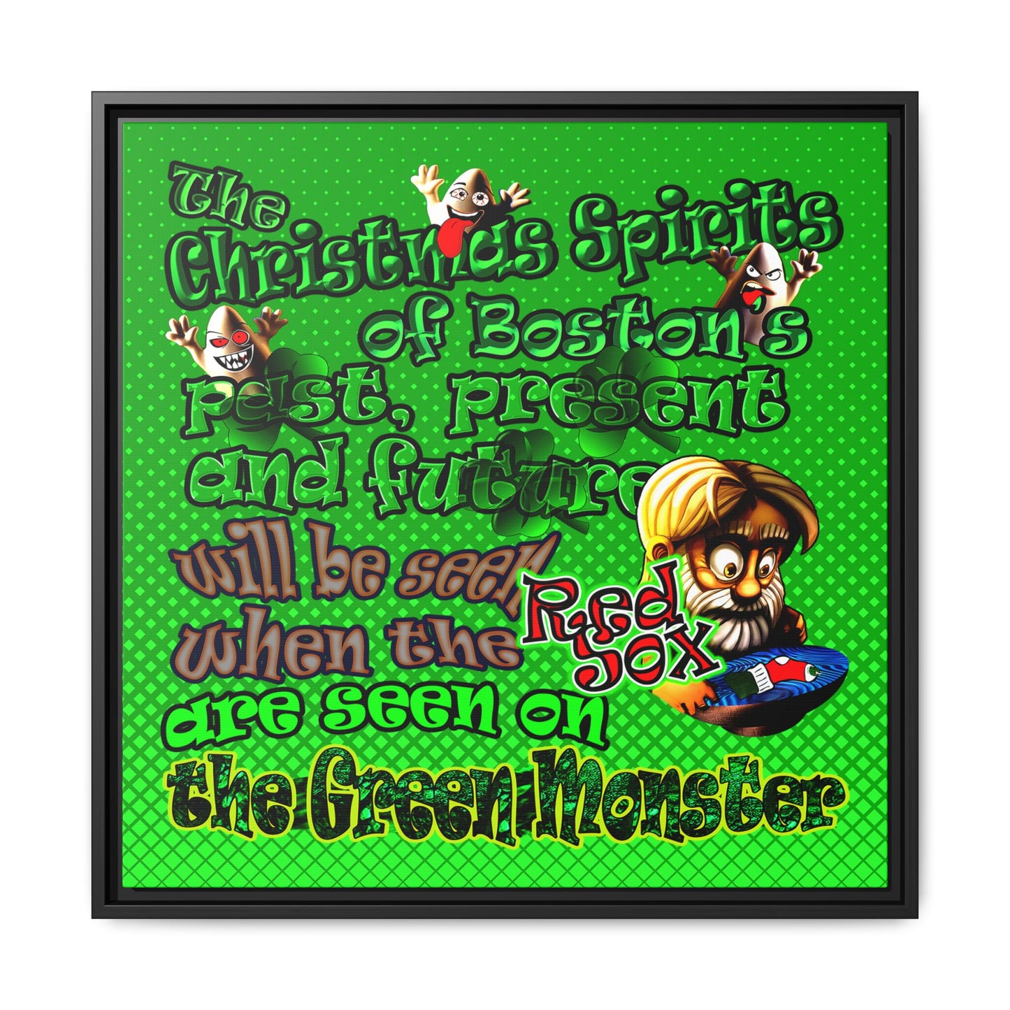 christmas spirits of boston - framed canvas art (logo green)