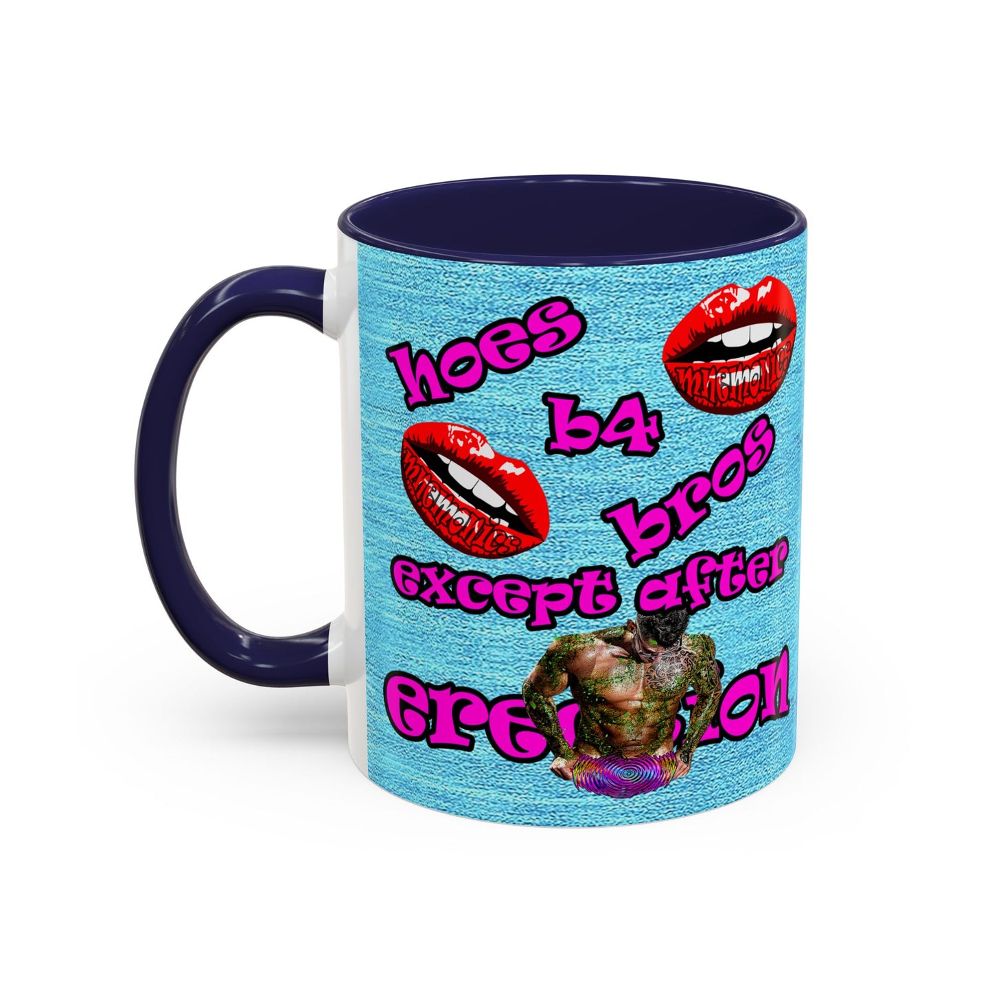 hoes b4 bros - Accent Mug (faded blue)