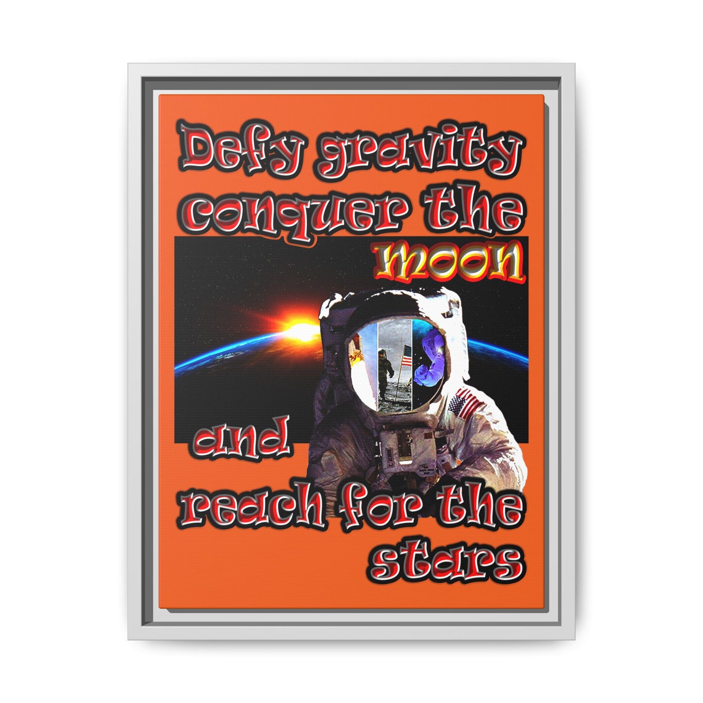 defy conquer reach - framed canvas art (orange)