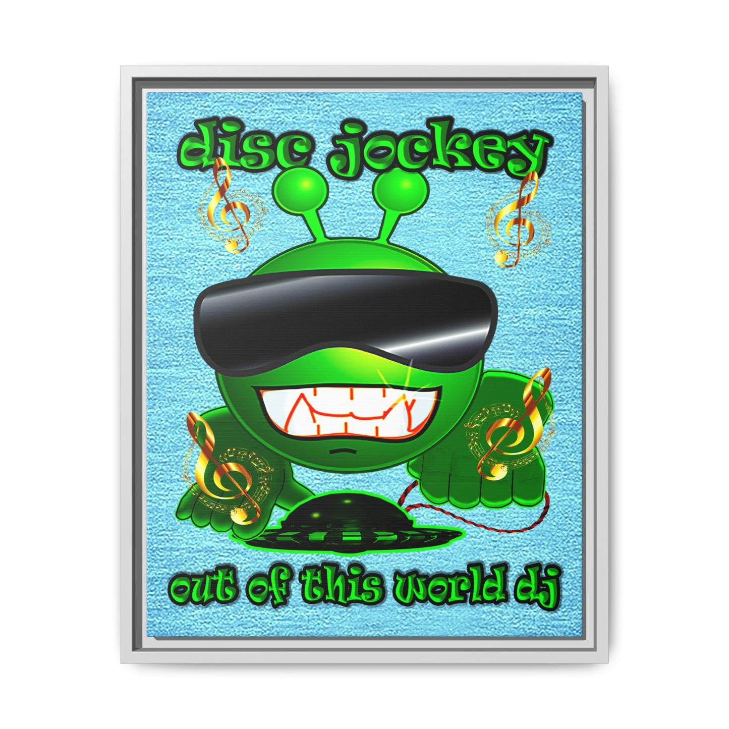 disc jockey - framed canvas art (faded blue)