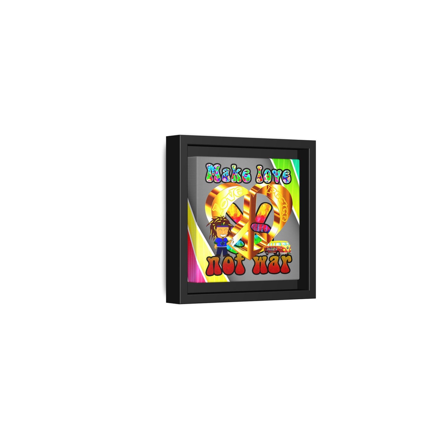 love peace - framed canvas art (rainbow split)