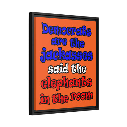 donkeys and elephants - framed canvas art (orange)