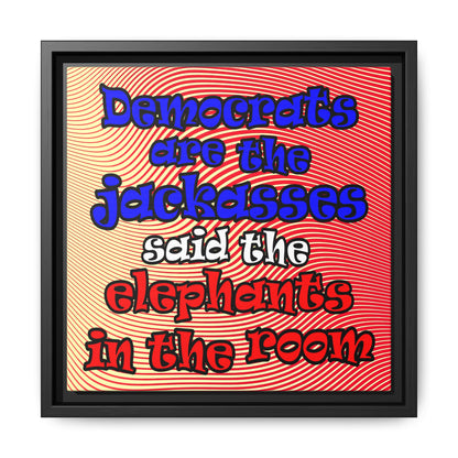 donkeys and elephants - framed canvas art (yellow-orange wave)