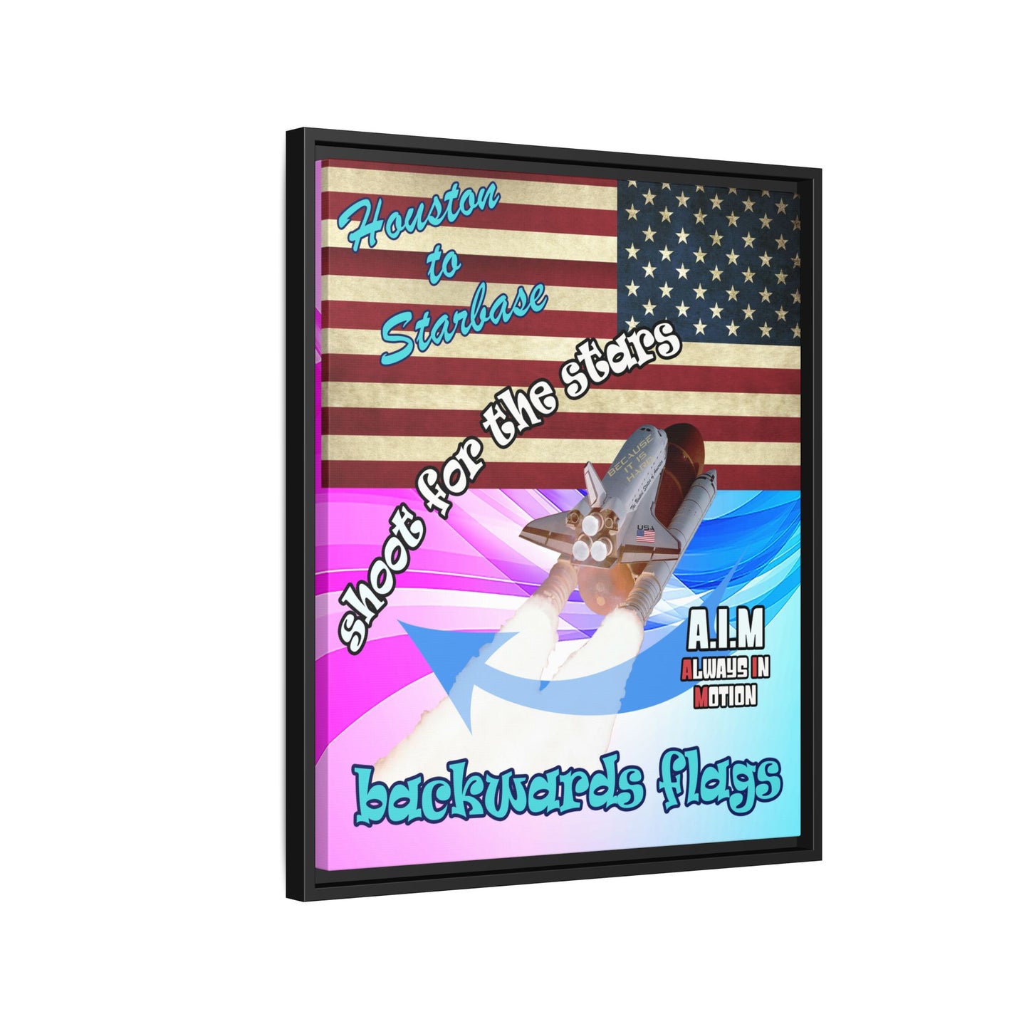 shoot for the stars - framed canvas art (light blue-pink wave)