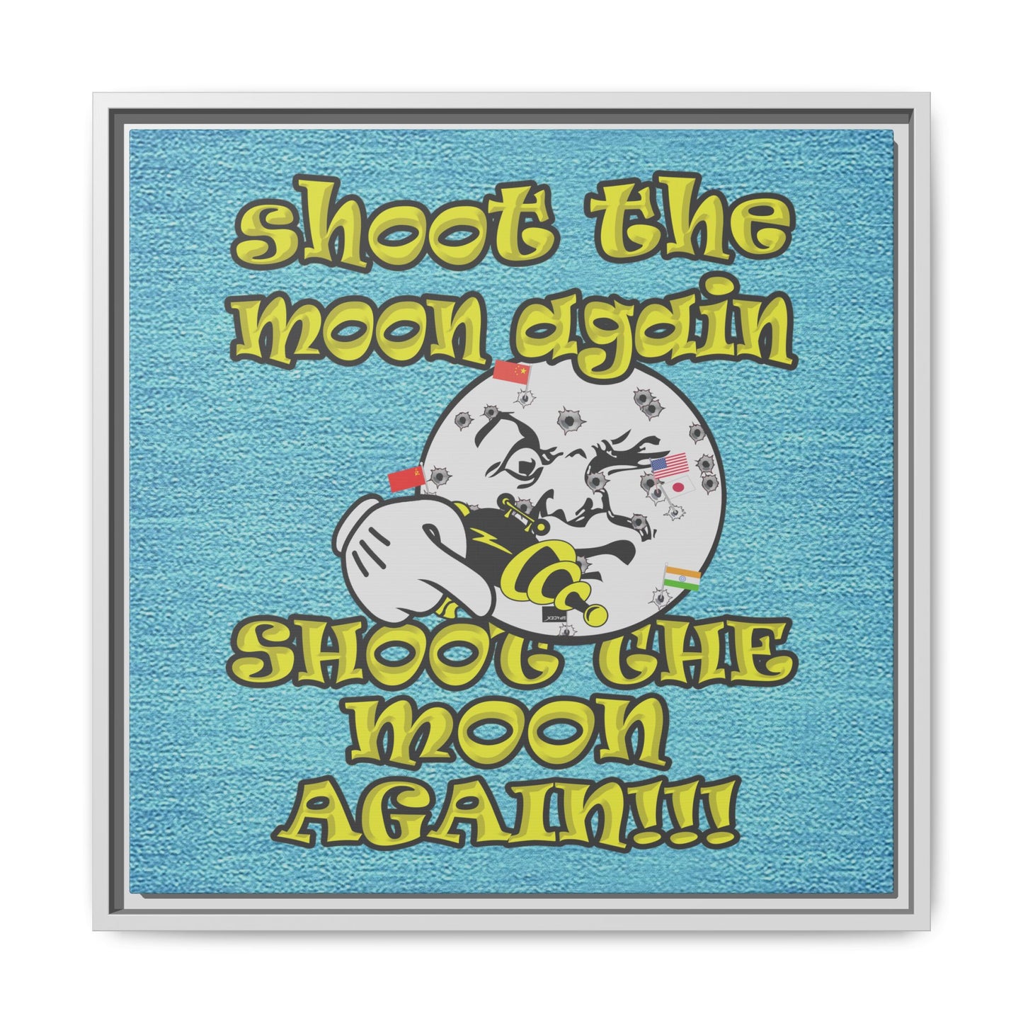 shoot the moon again - framed canvas art (faded blue)