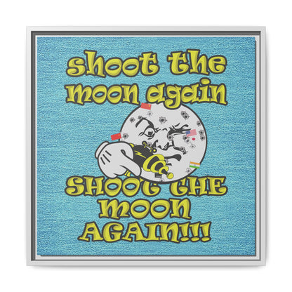 shoot the moon again - framed canvas art (faded blue)