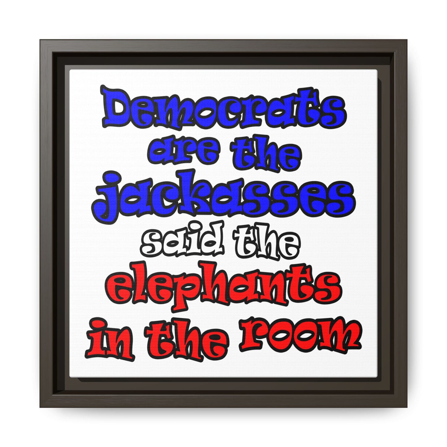 donkeys and elephants - framed canvas art (white)