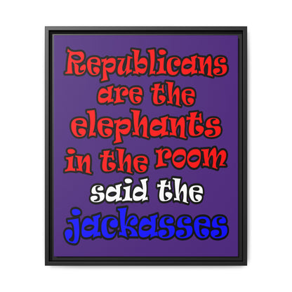 donkeys and elephants - framed canvas art (purple)