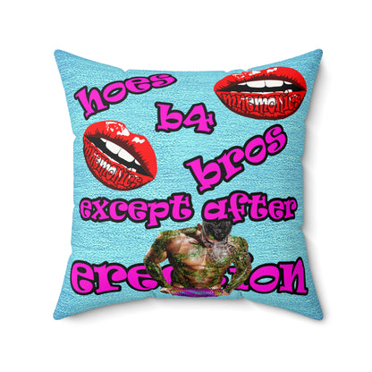 hoes b4 bros - Faux Suede Square Pillow - (faded blue)