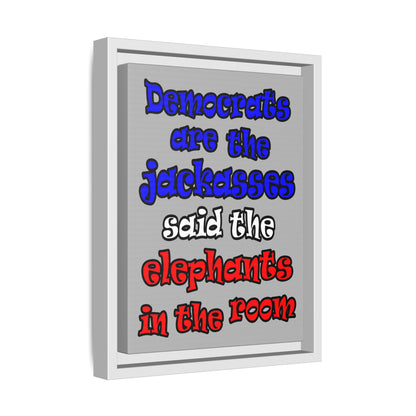 donkeys and elephants - framed canvas art (light grey)