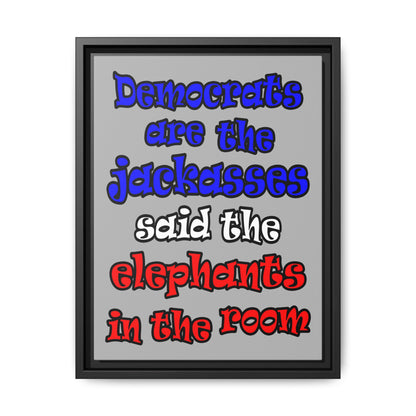 donkeys and elephants - framed canvas art (light grey)