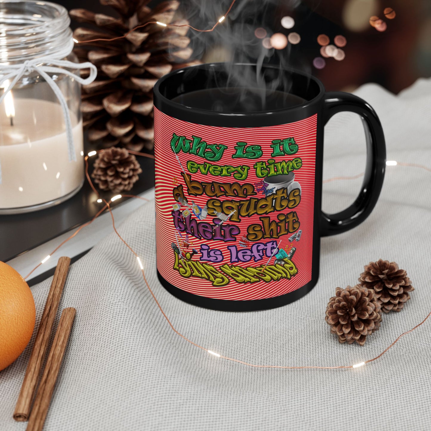 the bum's shit - Black Mug (yellow-orange wave)