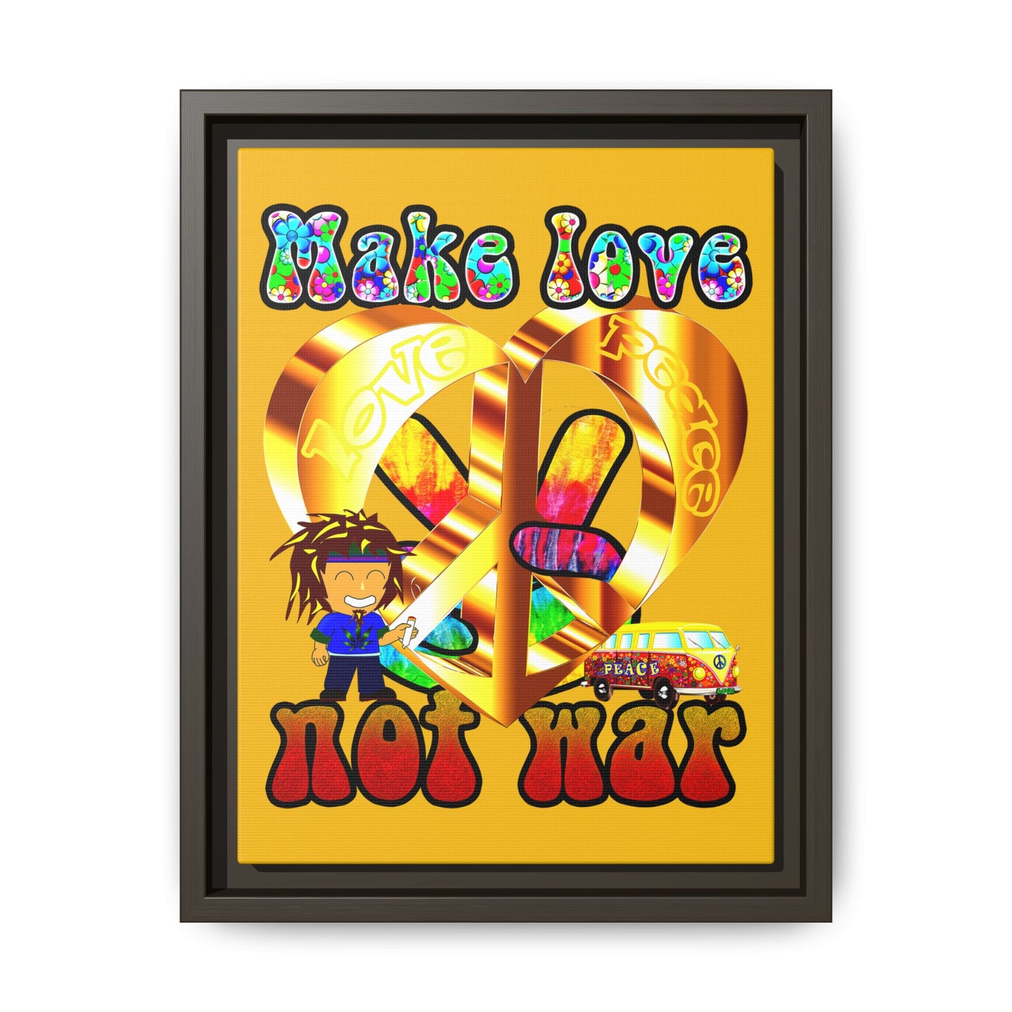 love peace - framed canvas art (yellow)