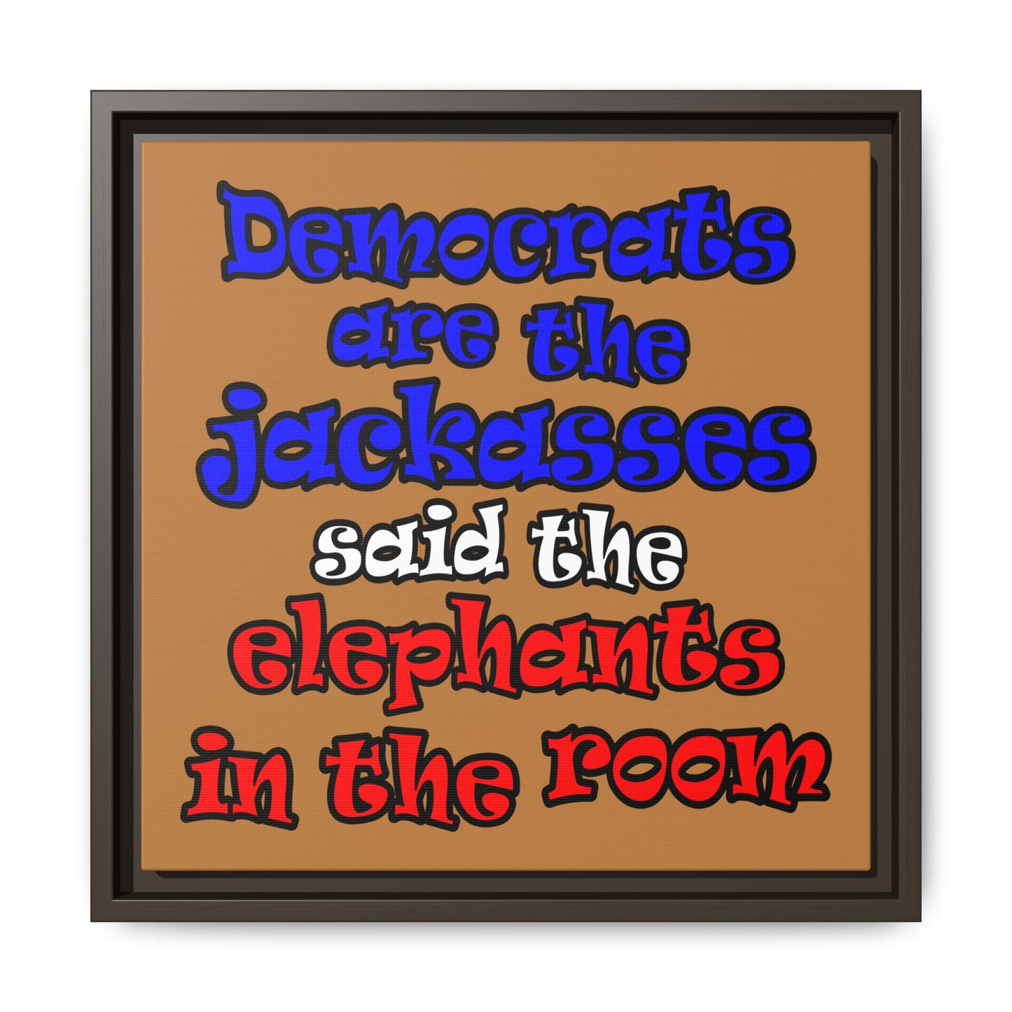 donkeys and elephants - framed canvas art (light brown)