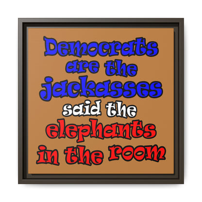 donkeys and elephants - framed canvas art (light brown)