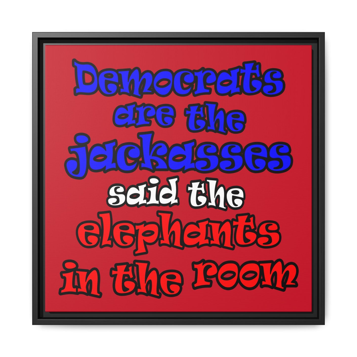 donkeys and elephants - framed canvas art (dark red)