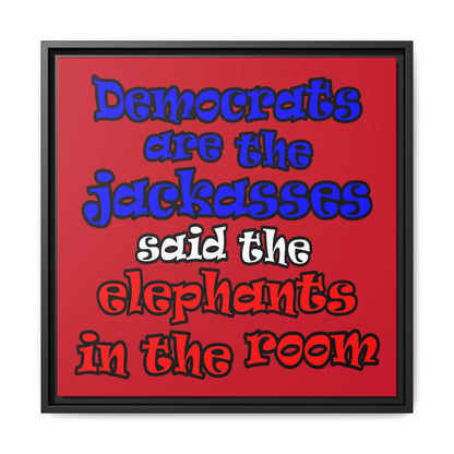 donkeys and elephants - framed canvas art (dark red)