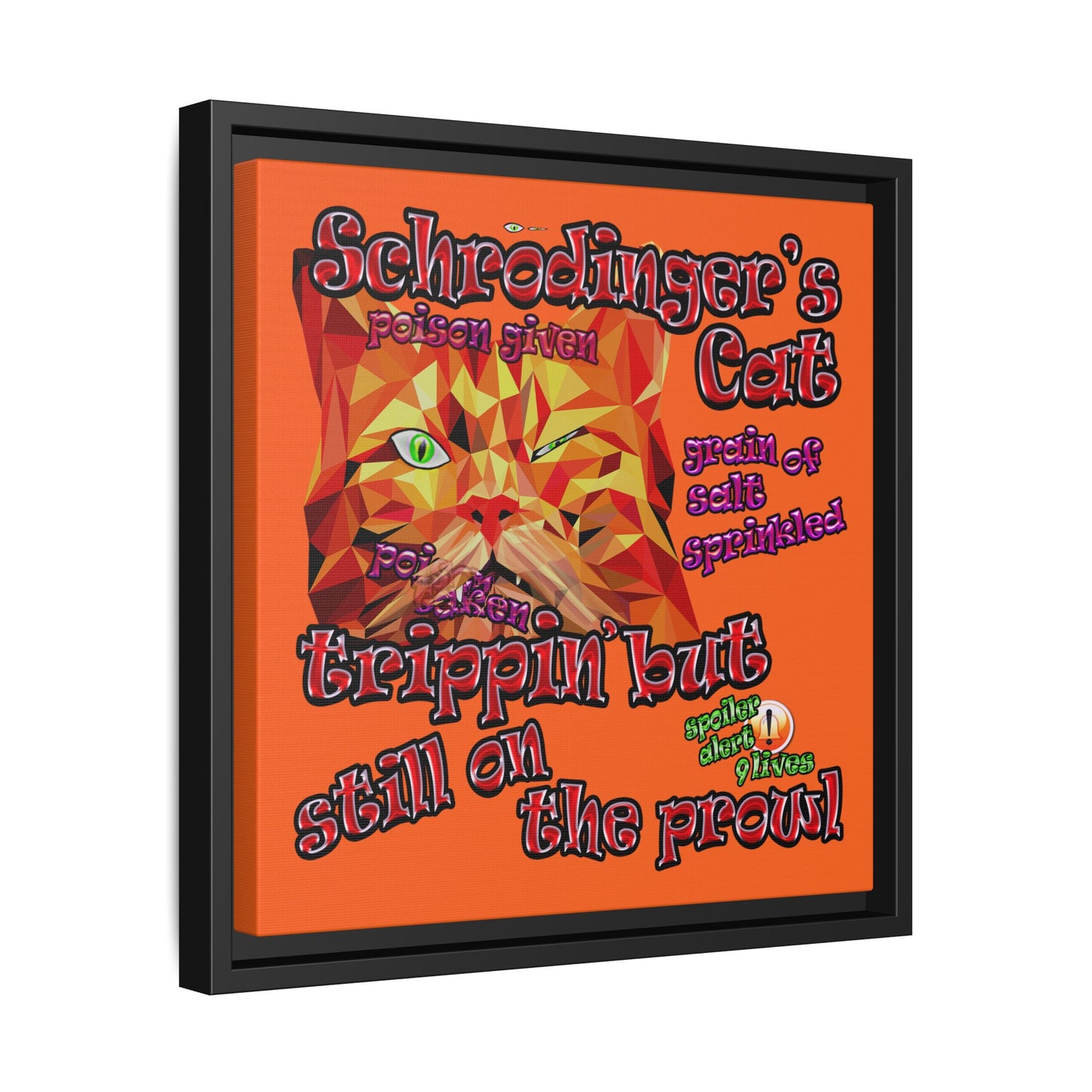 schrodinger's cat - framed canvas art (orange)