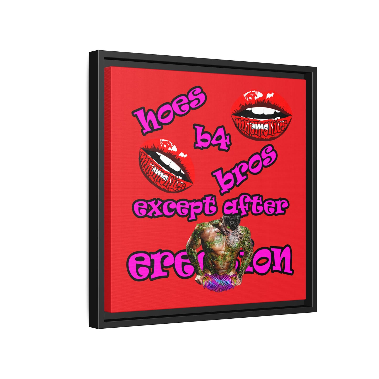 hoes b4 bros - framed canvas art (red)