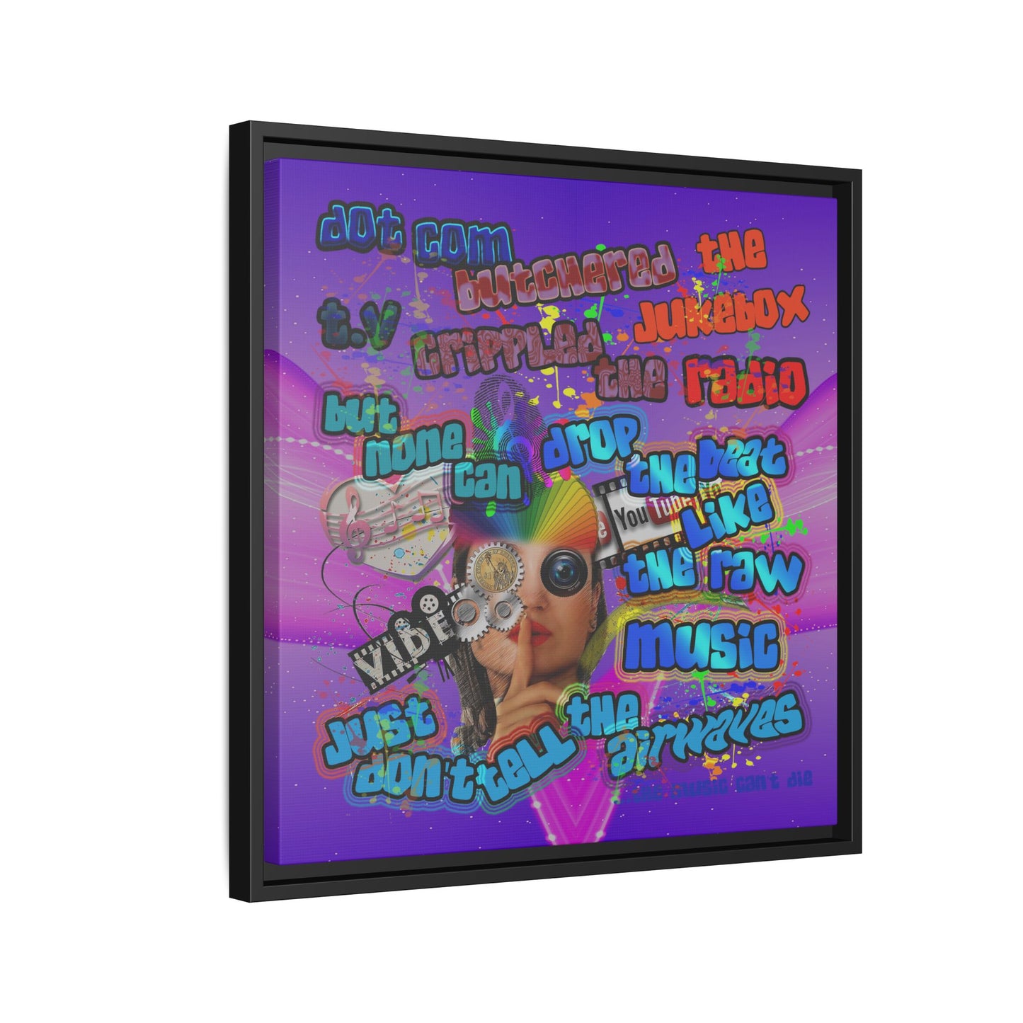 drop the beat - framed canvas art (purple-pink wave)