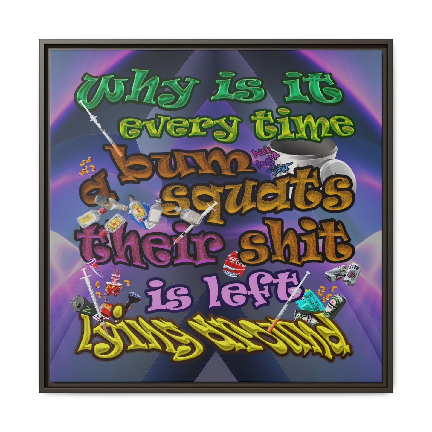 the bum's shit - framed canvas art (grey-pink wave)