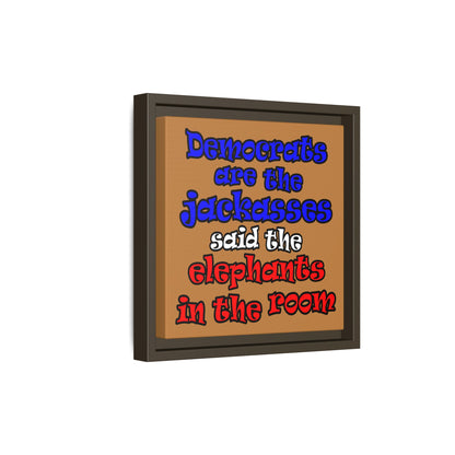 donkeys and elephants - framed canvas art (light brown)