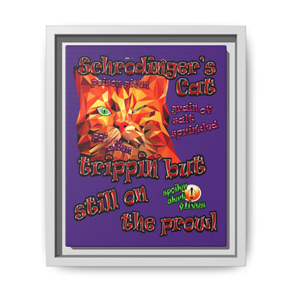 schrodinger's cat - framed canvas art (purple)