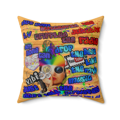 drop the beat - Spun Polyester Square Pillow - (butterscotch wood finish)