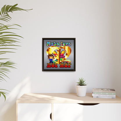 love peace - framed canvas art (brushed nickel)