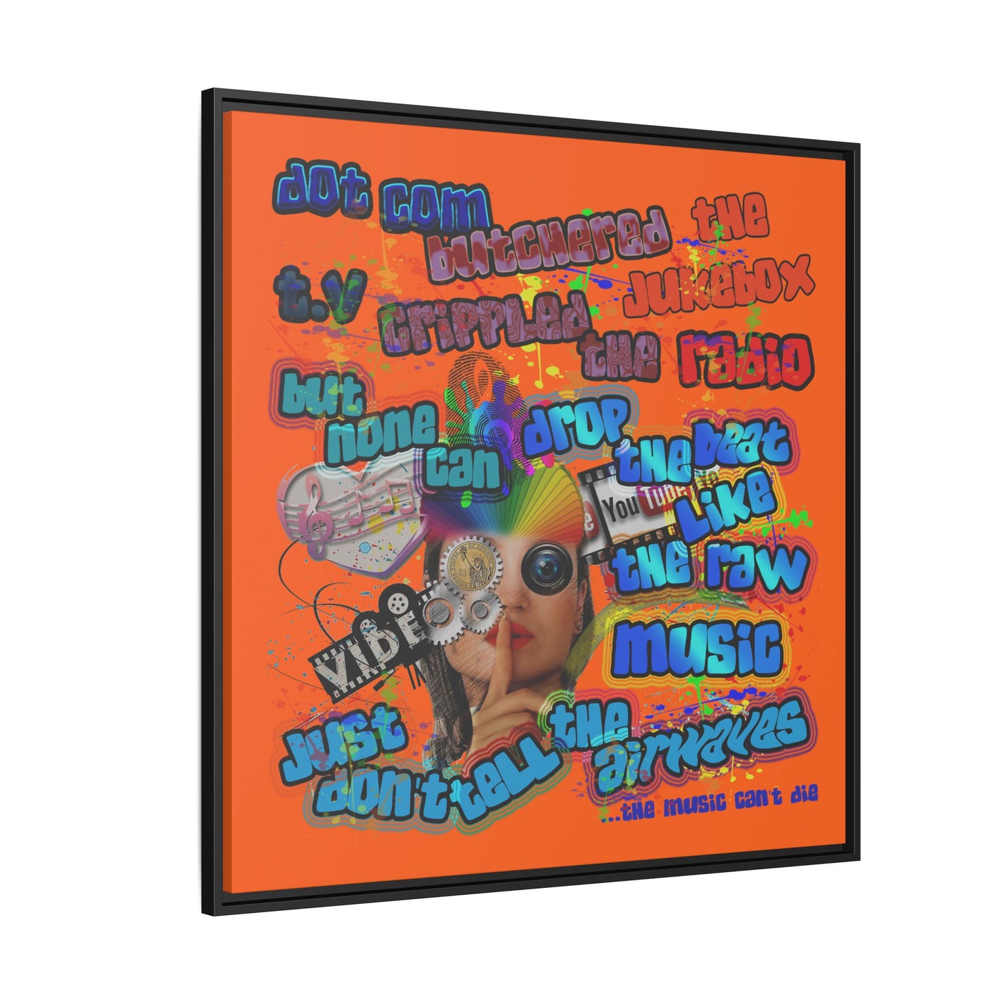 drop the beat - framed canvas art (orange)