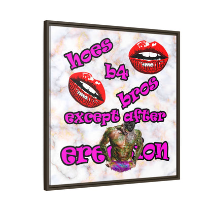 hoes b4 bros - framed canvas art (white marble)