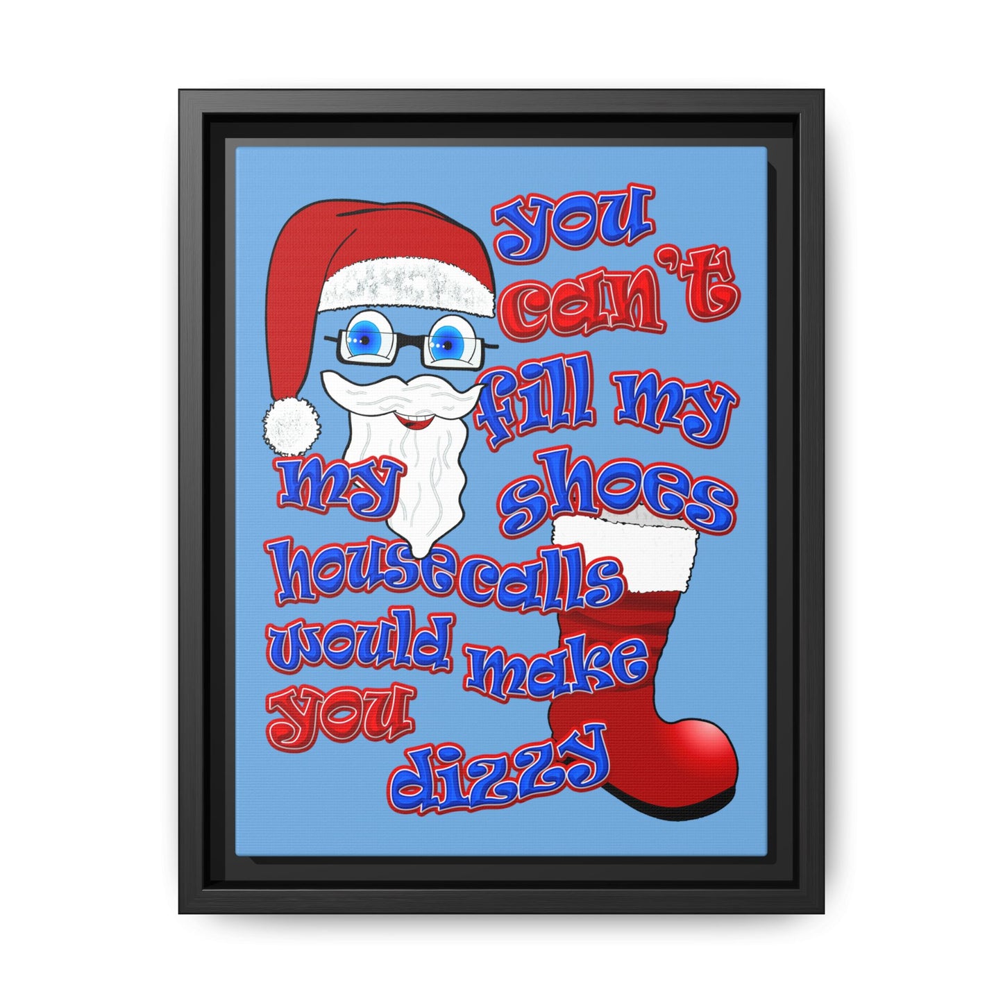santa's shoes - framed canvas art (light blue)