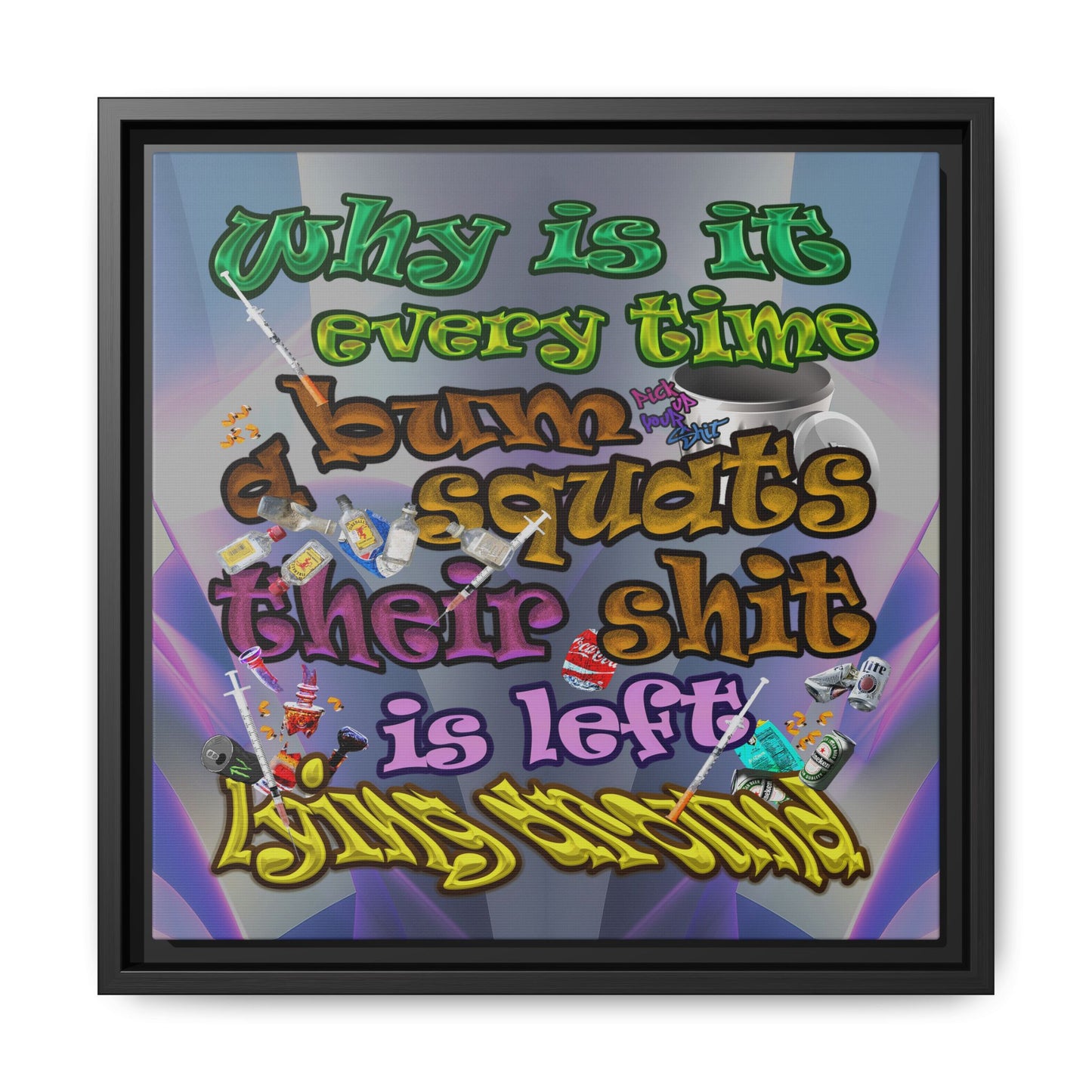 the bum's shit - framed canvas art (grey-pink wave)