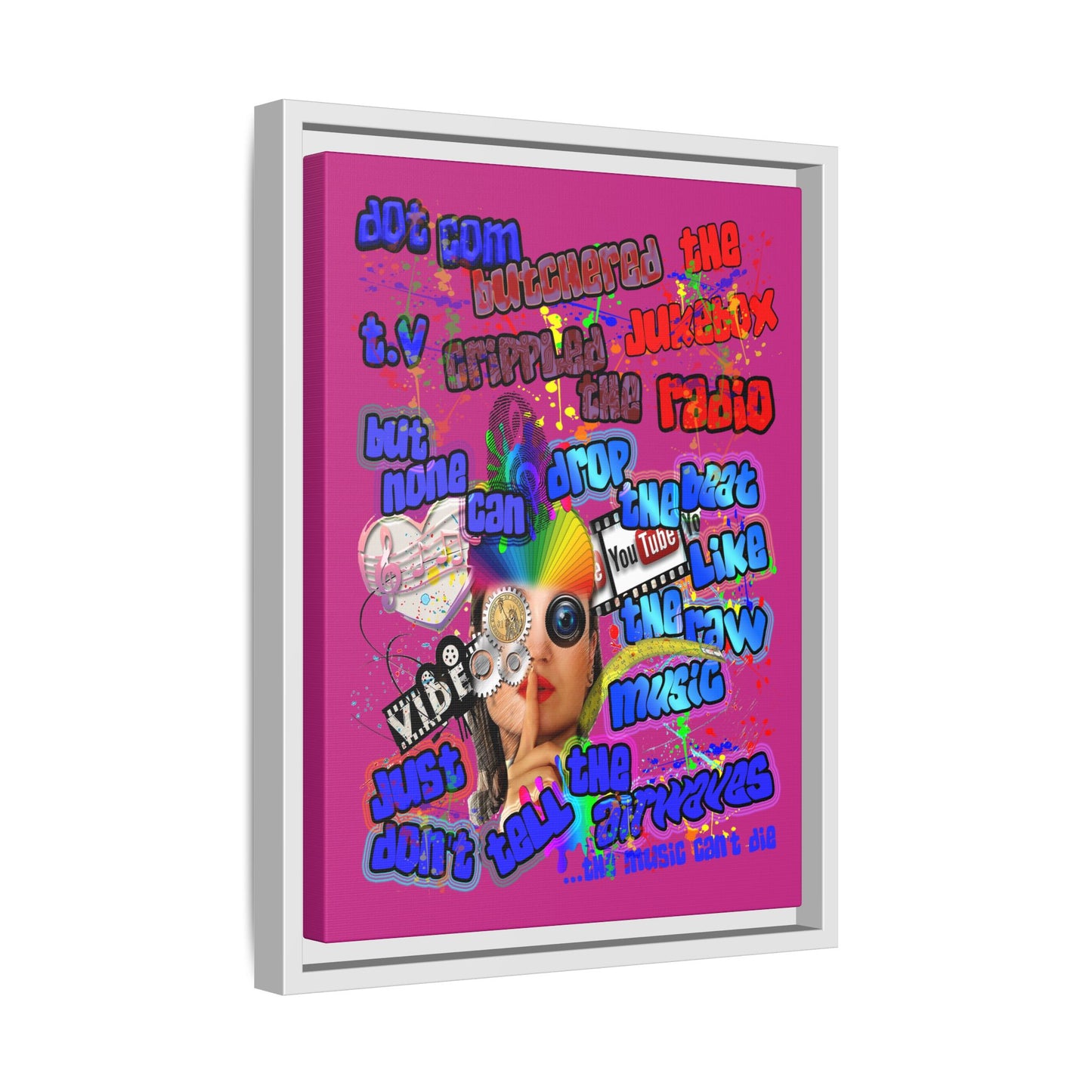 drop the beat - framed canvas art (pink)