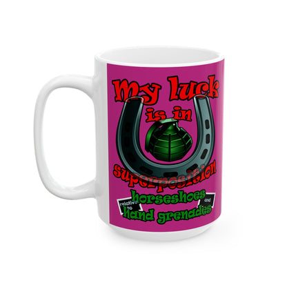 my luck - White Mug (pink)