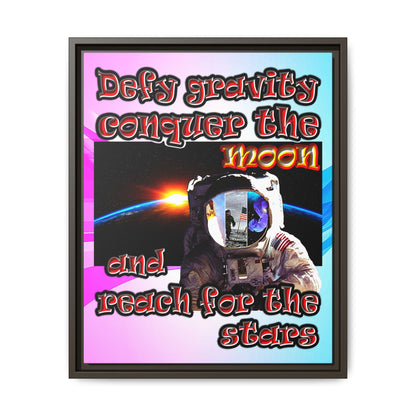 defy conquer reach - framed canvas art (light blue-pink wave)