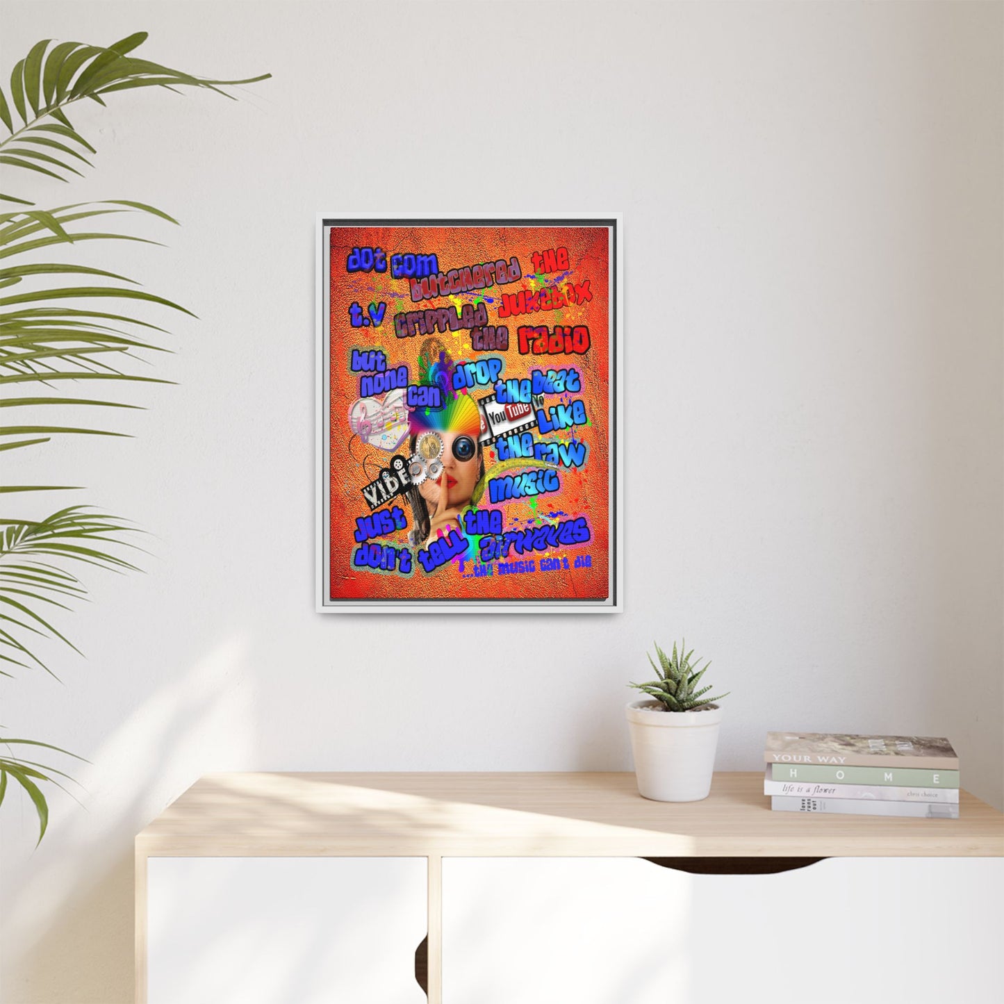 drop the beat - framed canvas art (burnt orange)