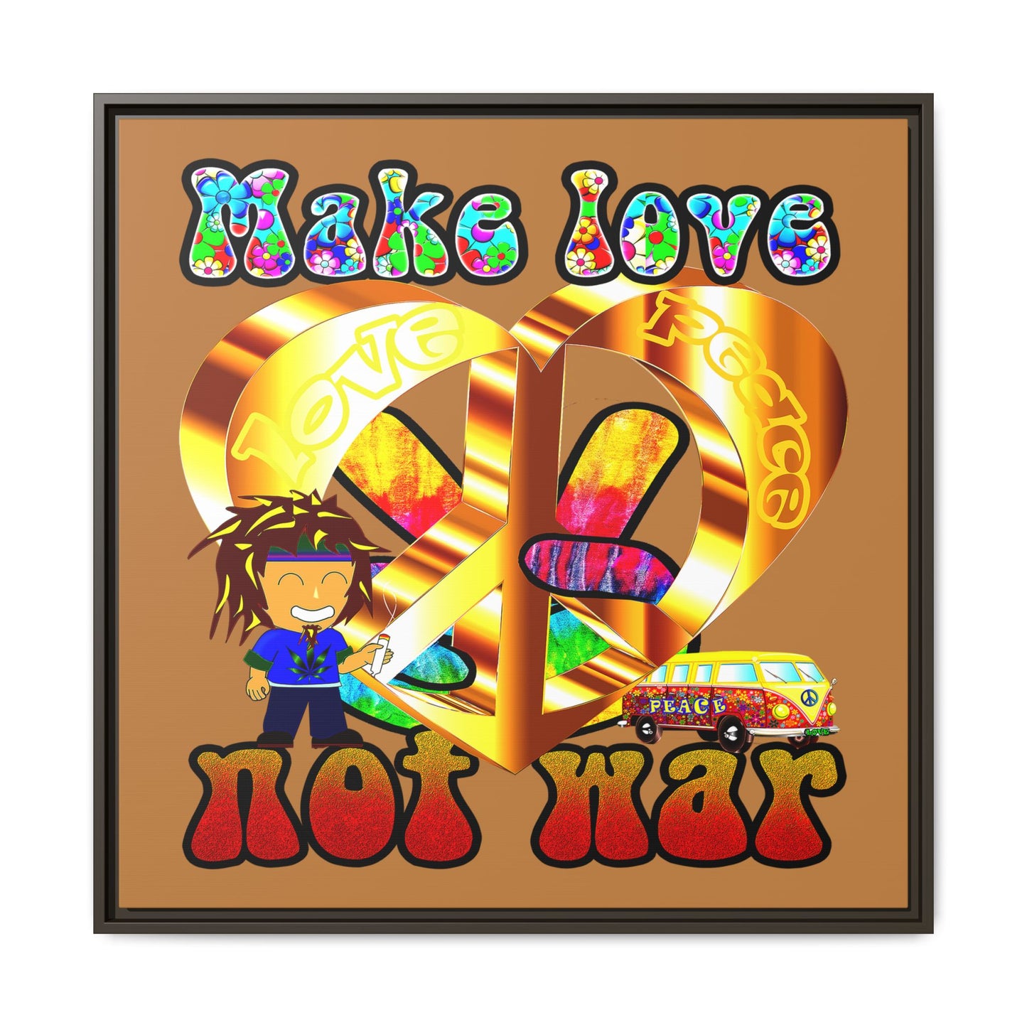 love peace - framed canvas art (light brown)