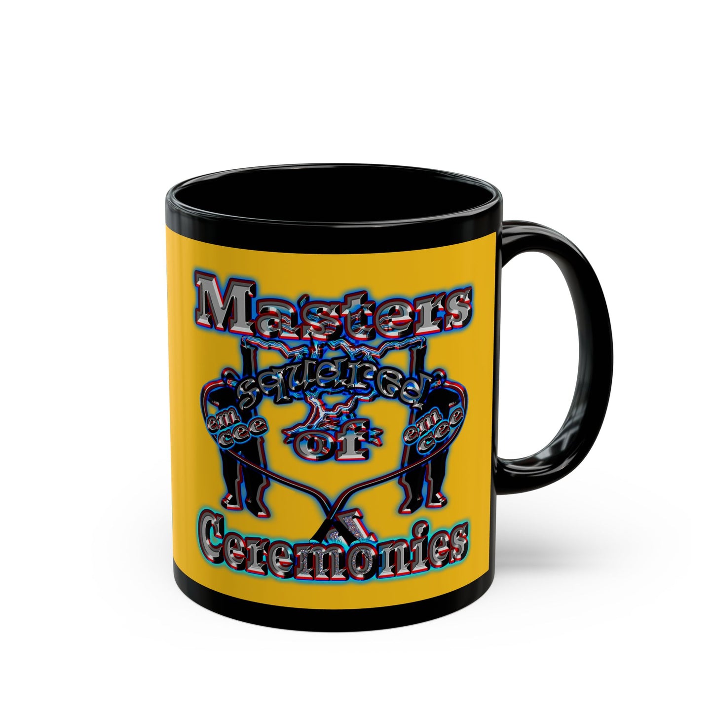 em cee squared - Black Mug (yellow)