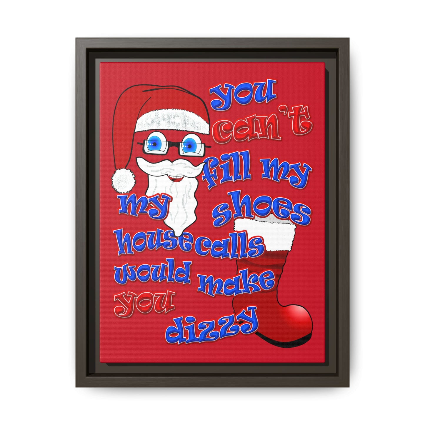 santa's shoes - framed canvas art (dark red)
