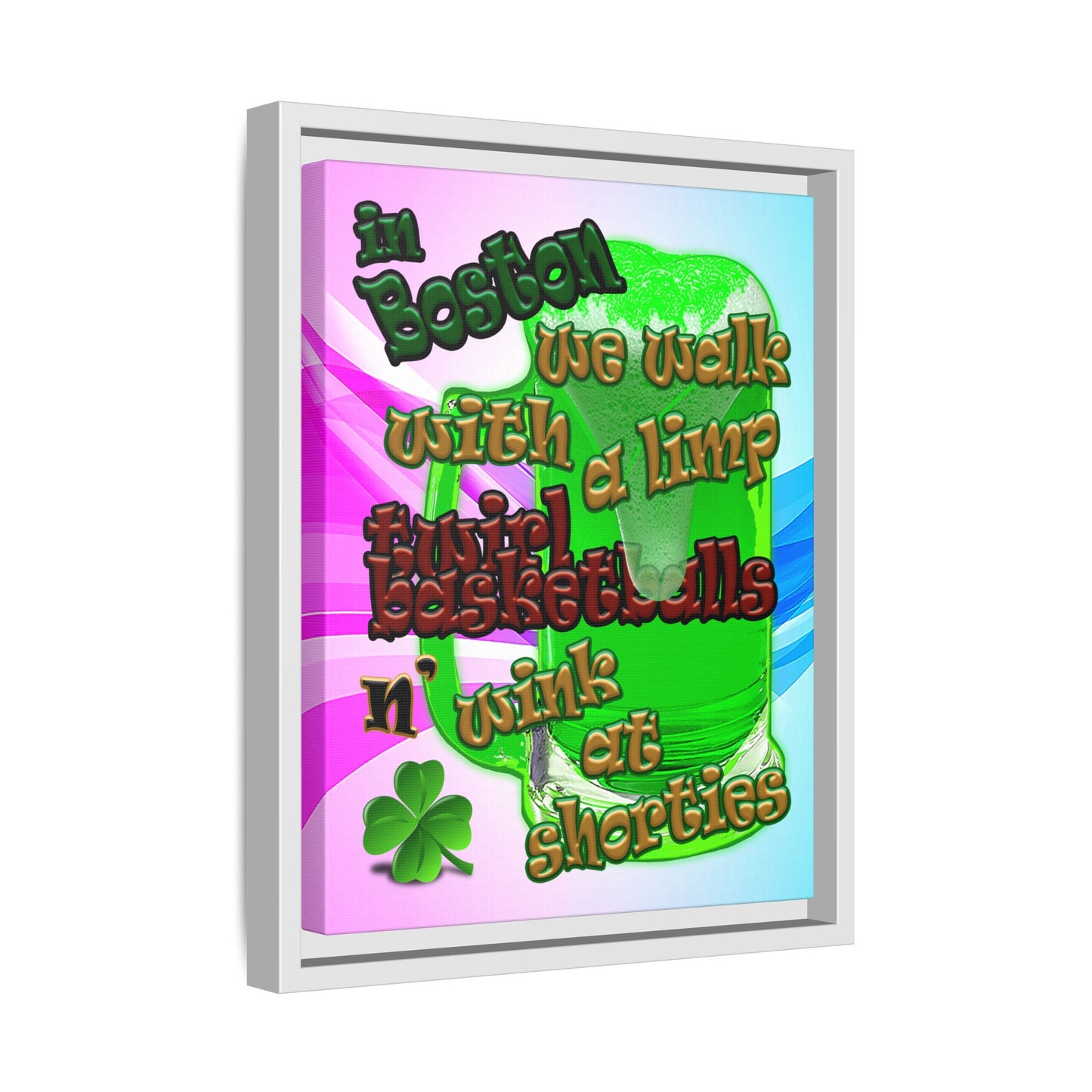 celtics logo - framed canvas art (light blue-pink wave)