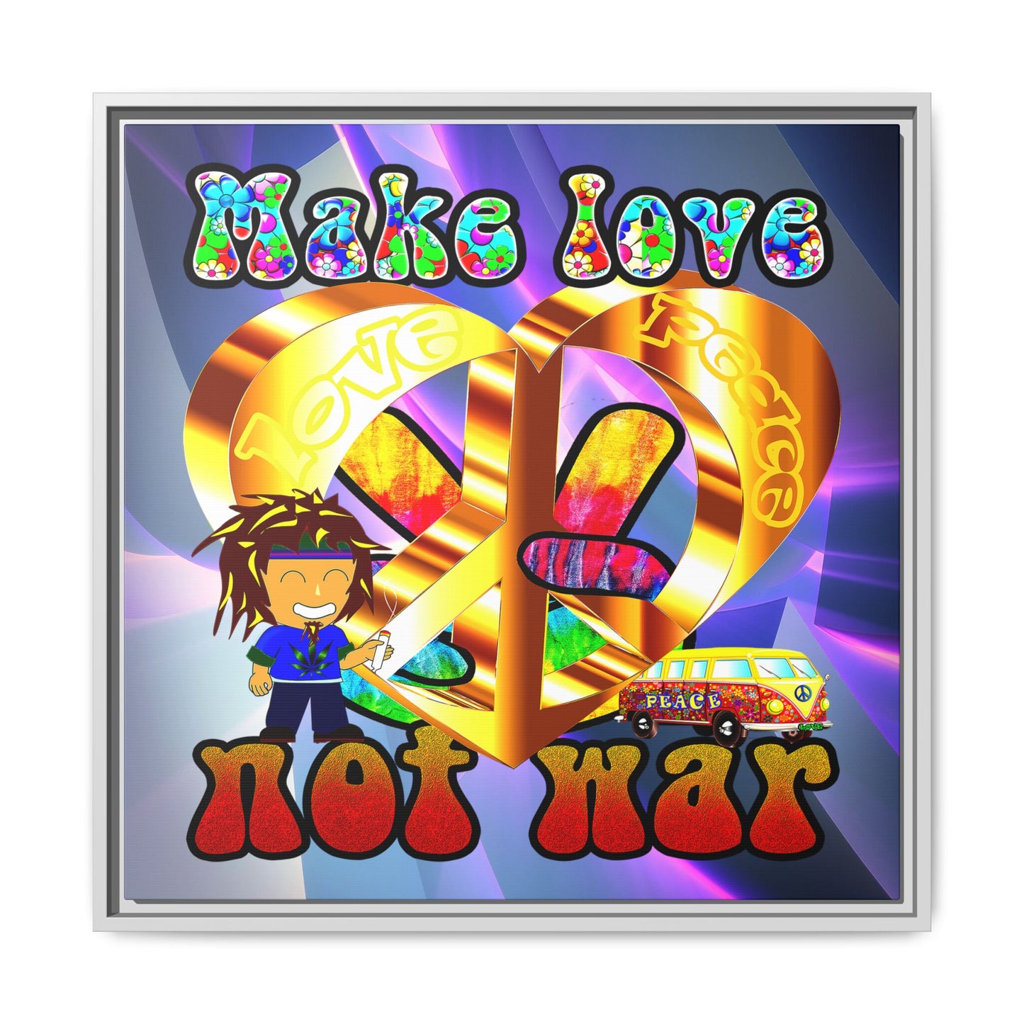 love peace - framed canvas art (grey-pink wave)