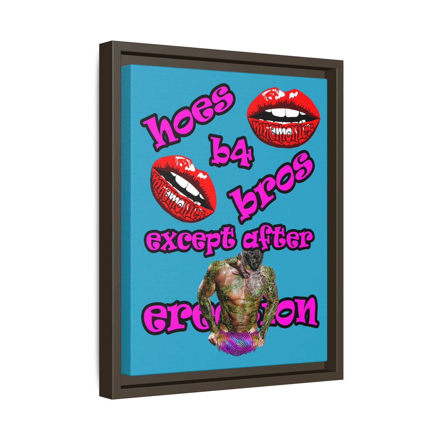 hoes b4 bros - framed canvas art (turquoise)