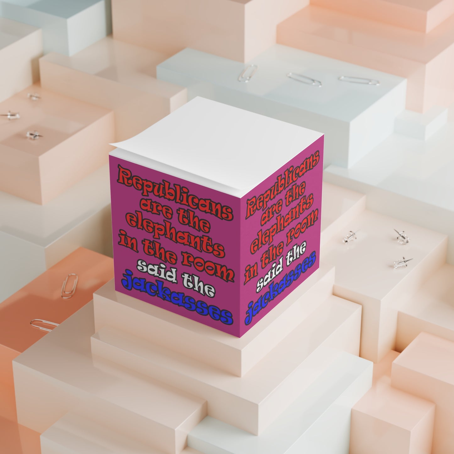 donkeys and elephants - note cube (pink)
