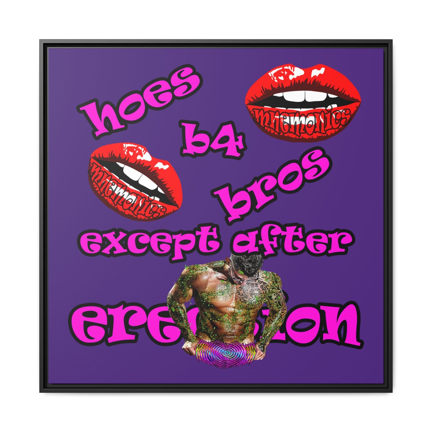 hoes b4 bros - framed canvas art (purple)