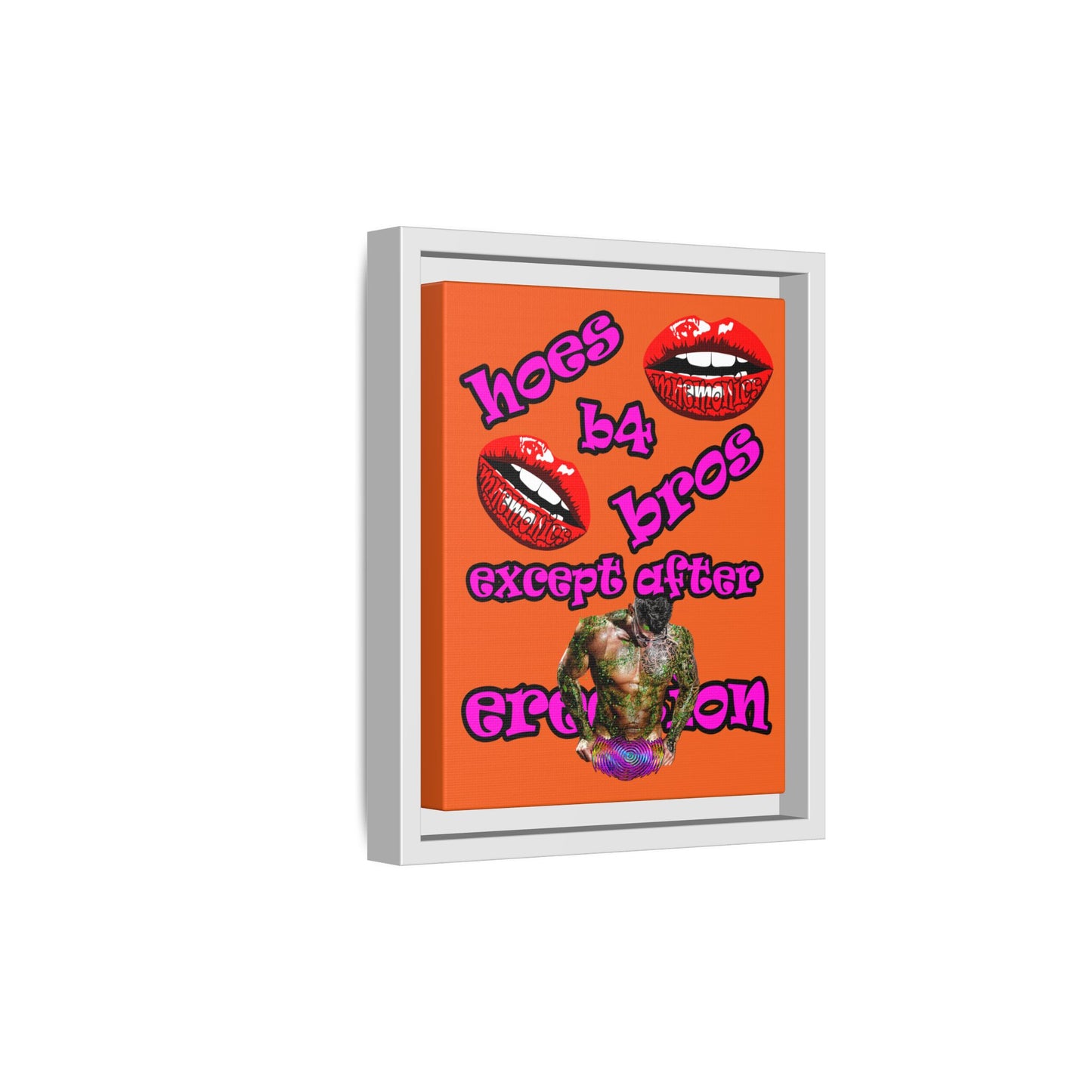 hoes b4 bros - framed canvas art (orange)