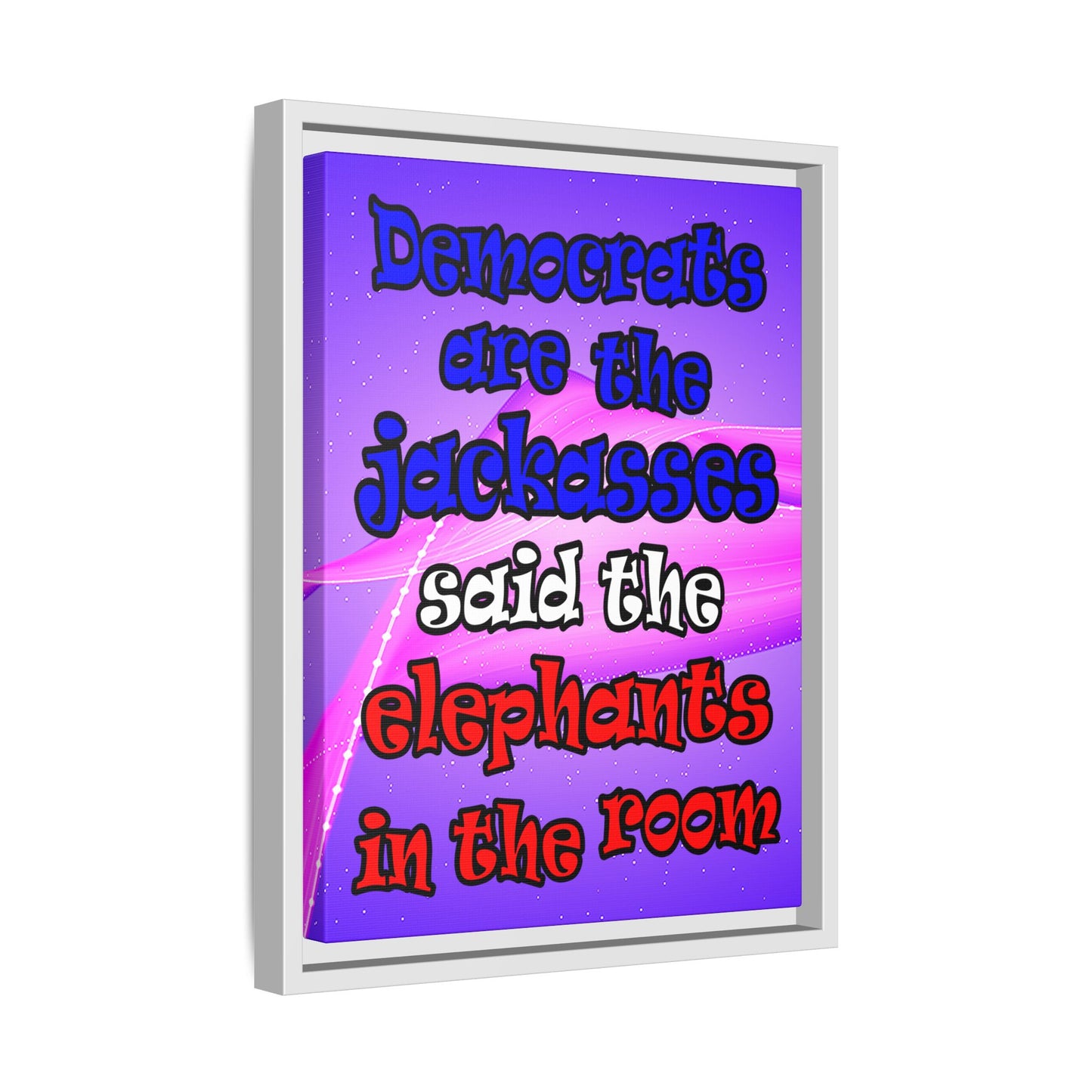 donkeys and elephants - framed canvas art (purple-pink wave)