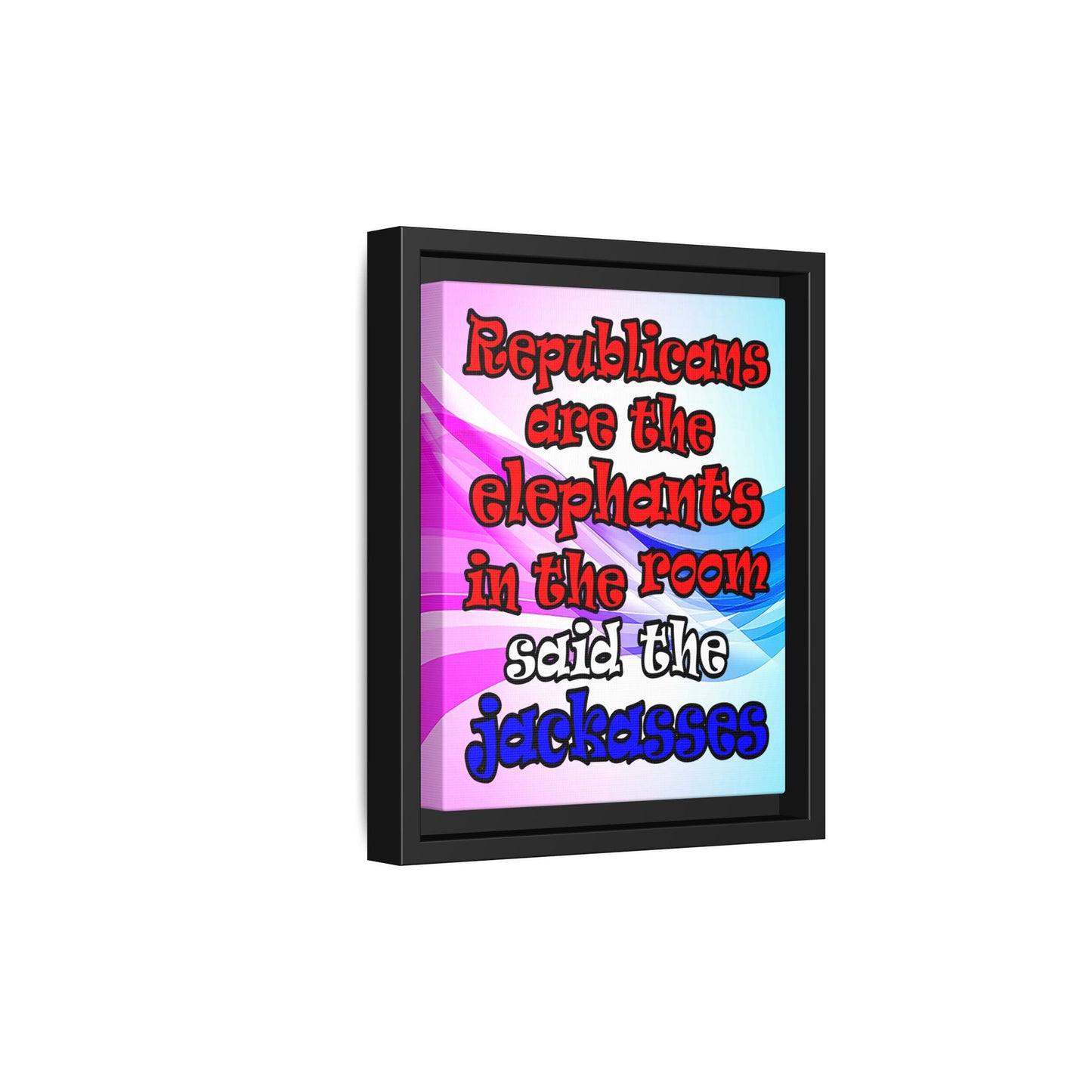 donkeys and elephants - framed canvas art (light blue-pink wave)