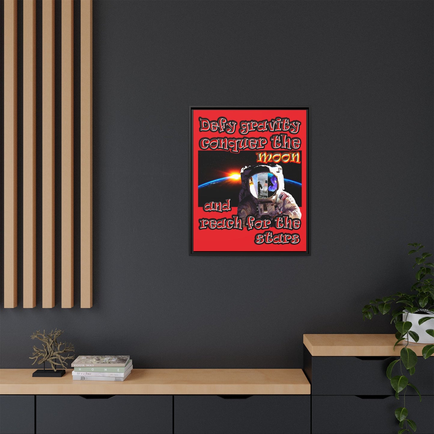 defy conquer reach - framed canvas art (red)